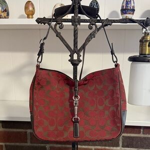 Coach Red and Brown Signature Shoulder Bag